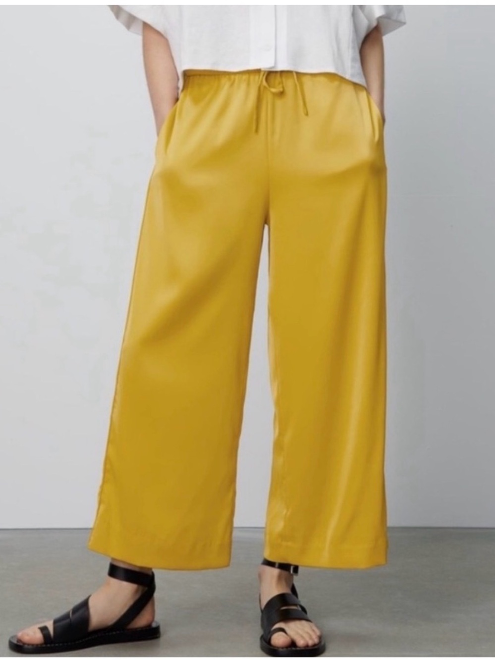 Zara mustard yellow satin Wide-Leg Pull-On Pants